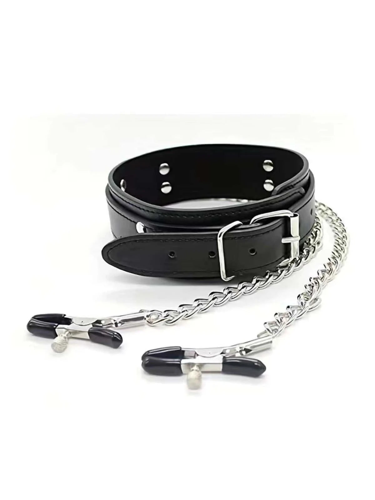 Sexy Handcuffs Collar Nipple Clamps Black