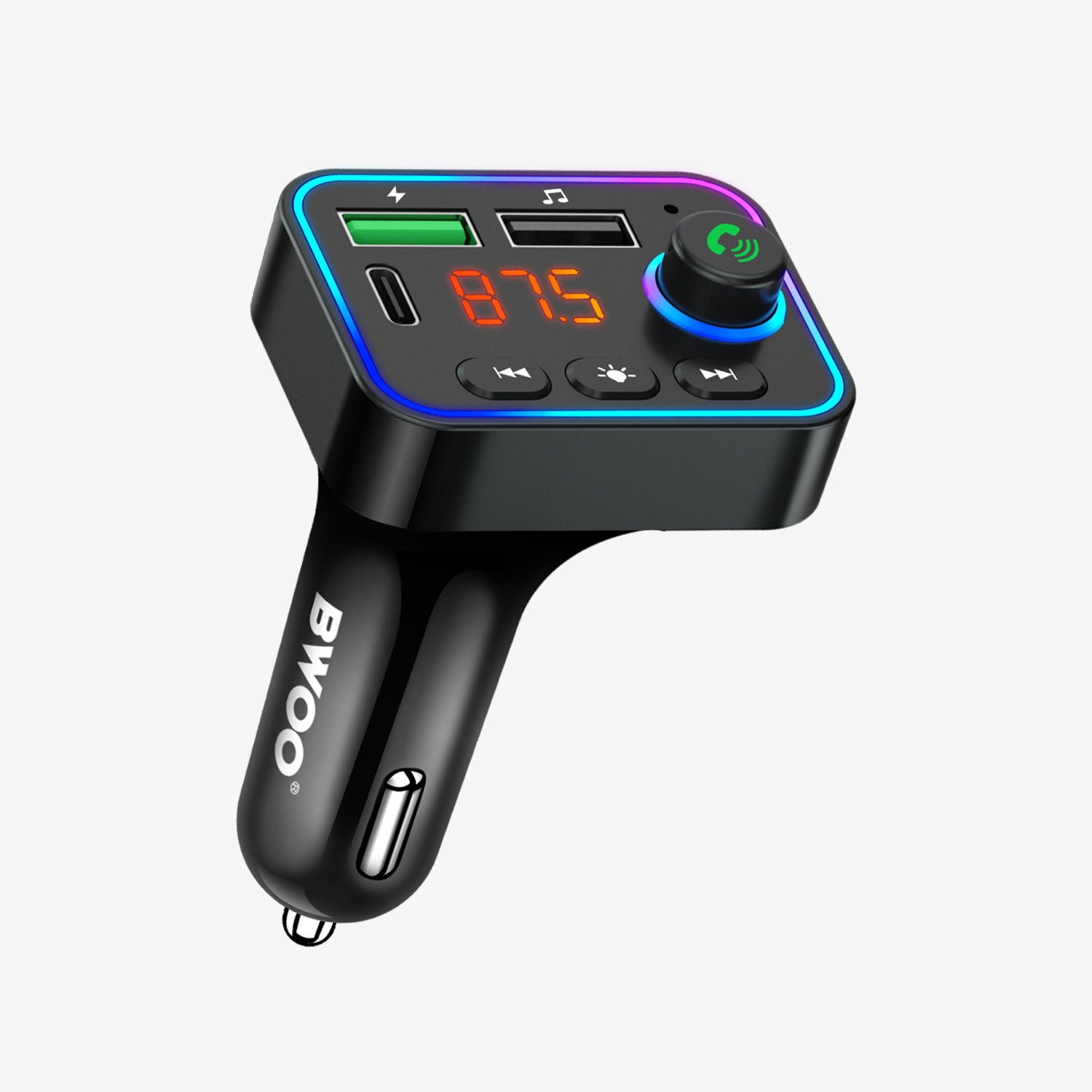 BWOO Car Charger LED Display PD USB C 3.1A Fast Charge BT5.3 FM Transmitter Handsfree CC101