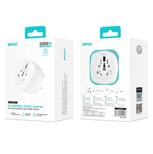 BWOO UK Universal Travel Adapter 2300W BO-AP09