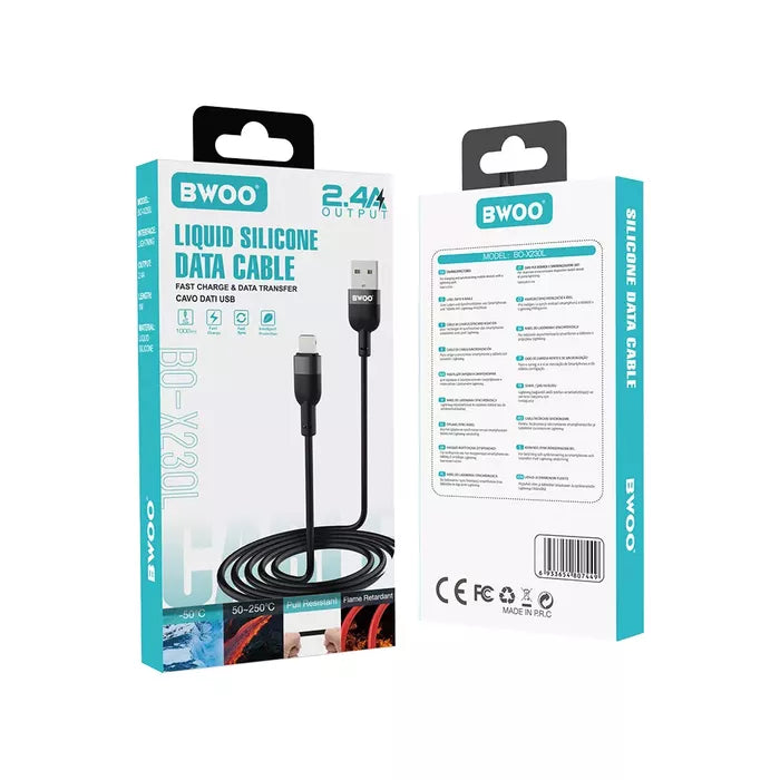 BWOO 1 Meter Lightning 2.4A Liquid Silicone Fast Charging Data Cable BO-X230L
