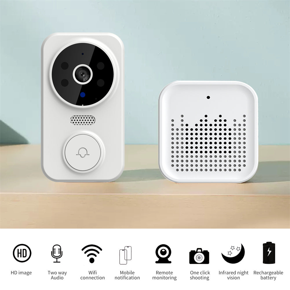 Wifi Smart Video Doorbell Camera Two-way Intercom Infrared Night Vision Remote Control Home Security White