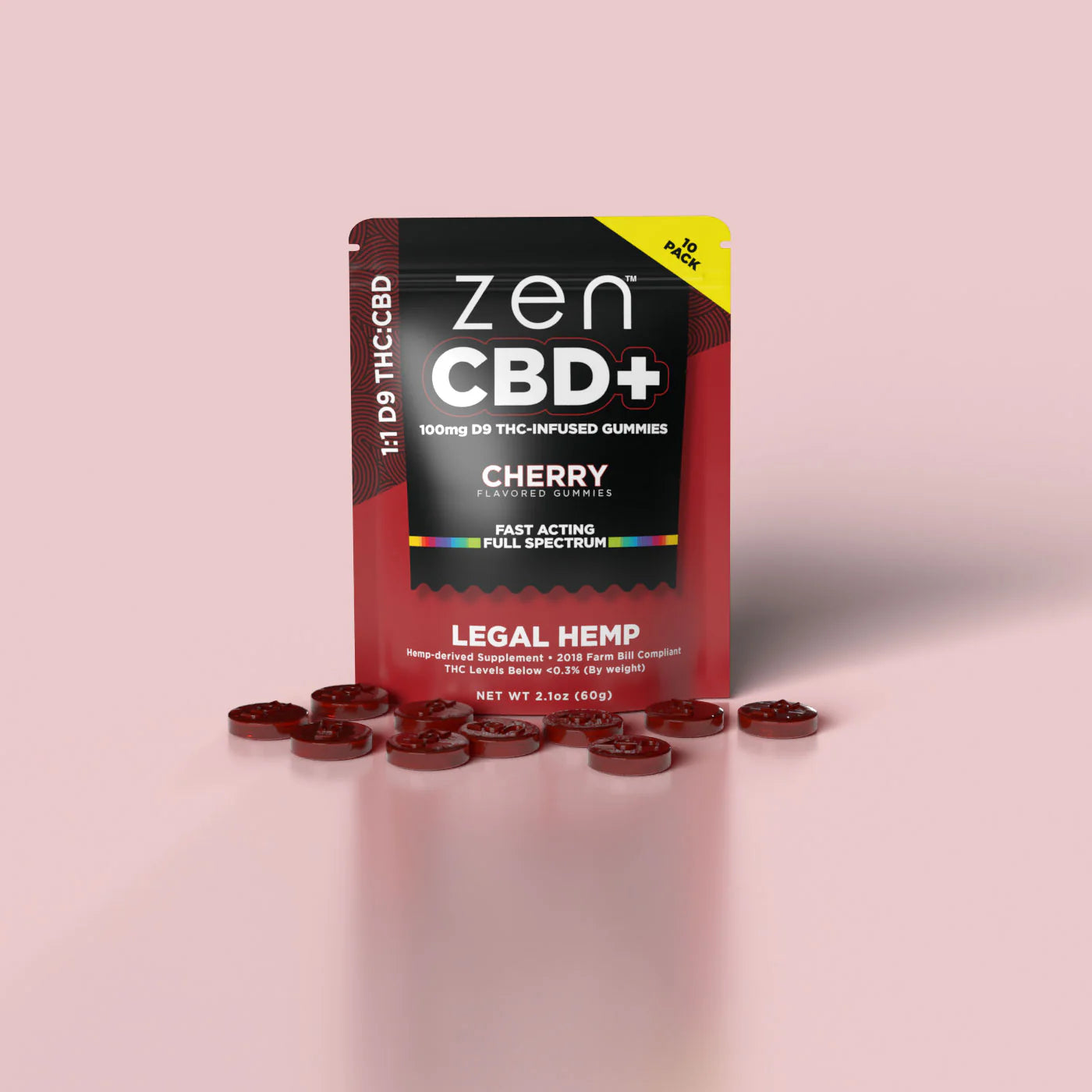 Zen CBD THC+ Gummies Cherry, 10pcs, 200mg