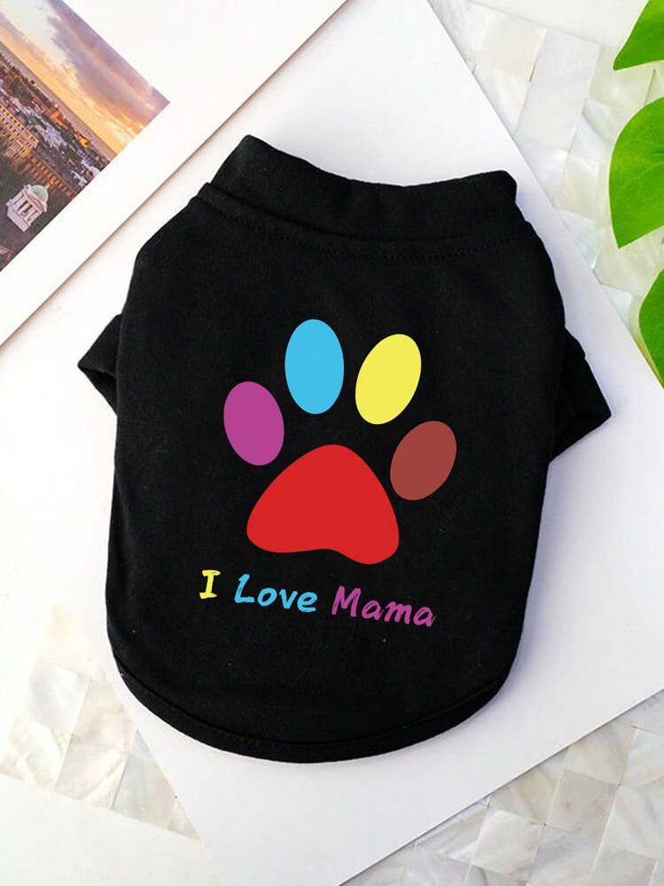 I Love Mama Paw Print Dog Vest