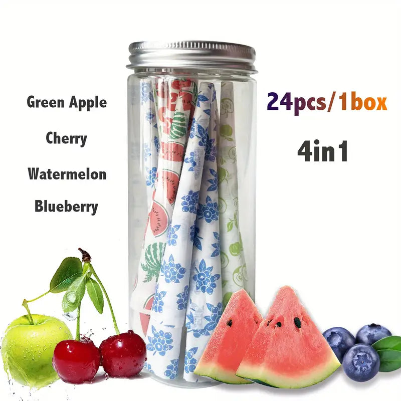 Fruit Flavored Pre-Rolled Cones King Size - x4 Fruit Flavours, 24 Pack - With Filter Tips