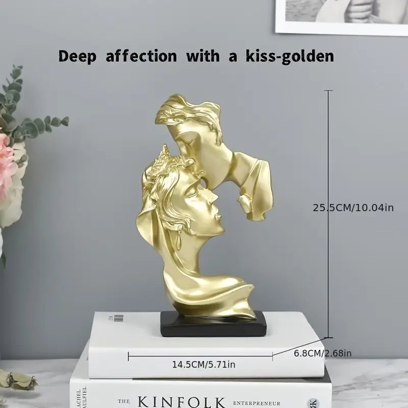Romantic Kiss Faces Sculpture Gold