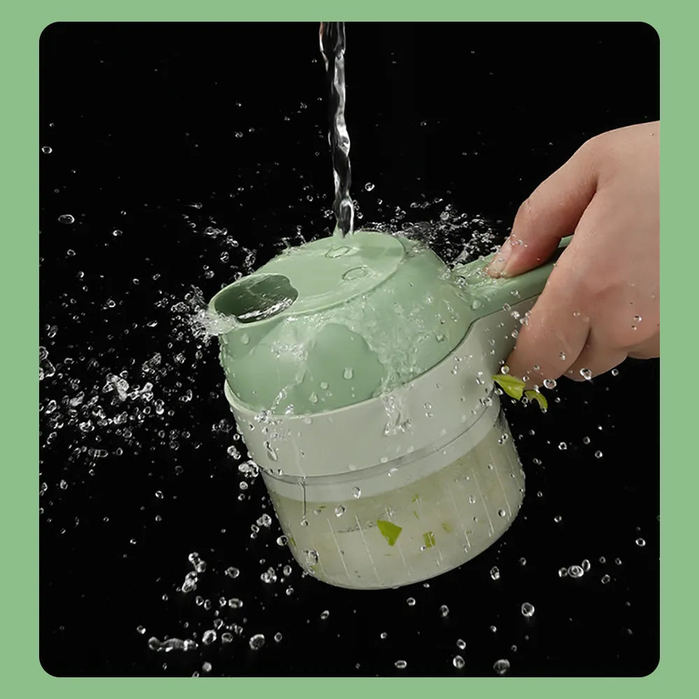 4 In 1 Garlic Press Slicer Handheld Electric Chopper Vegetable Cutter Set Portable Garlic Mud Masher Wireless Slicer Green/White