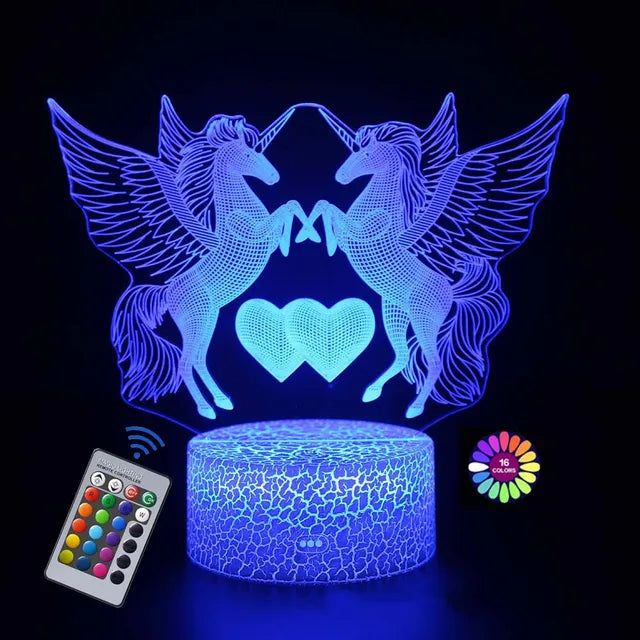 3D Unicorn Night Light Lamp 16 Colors with Remote Control