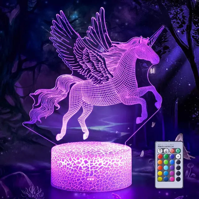3D Unicorn Night Light Lamp 16 Colors with Remote Control