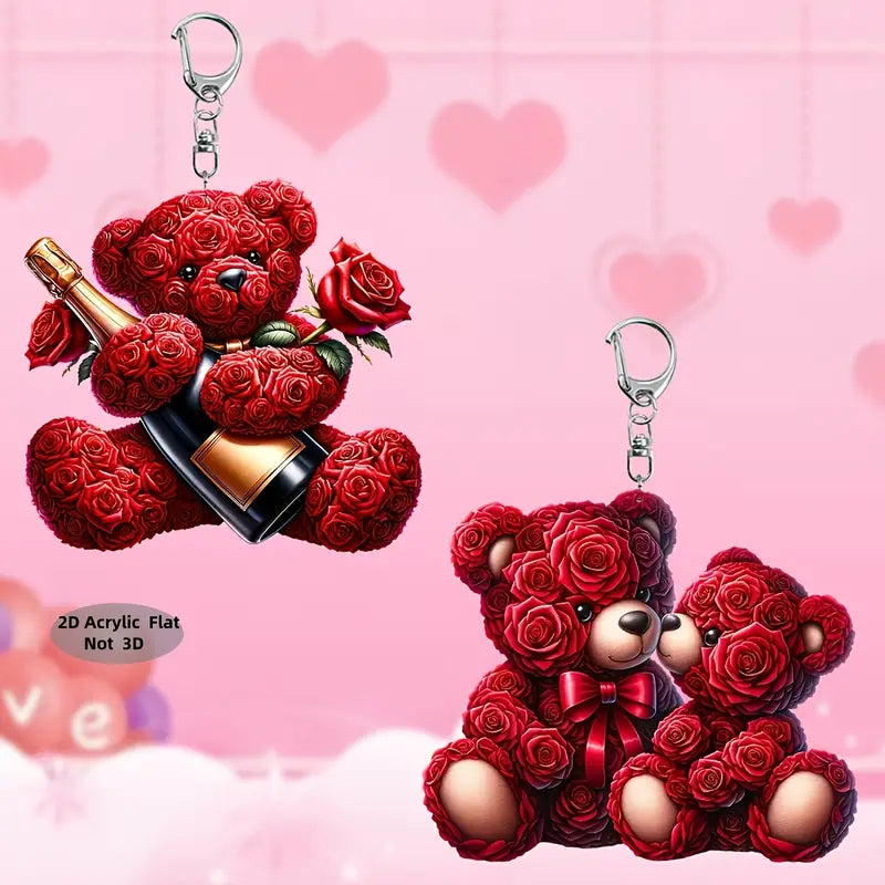 2D Valentine's Day Teddy Bear Keyring