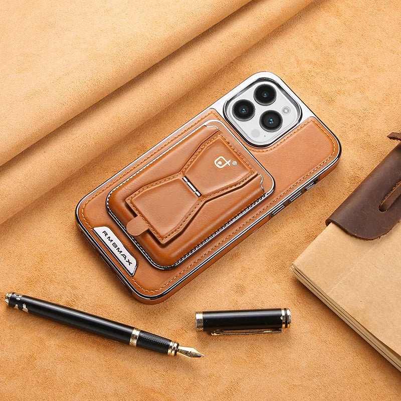RMBMAX iPhone 14 Pro Max Premium Leather Case With Card Holder Magsafe Light Brown