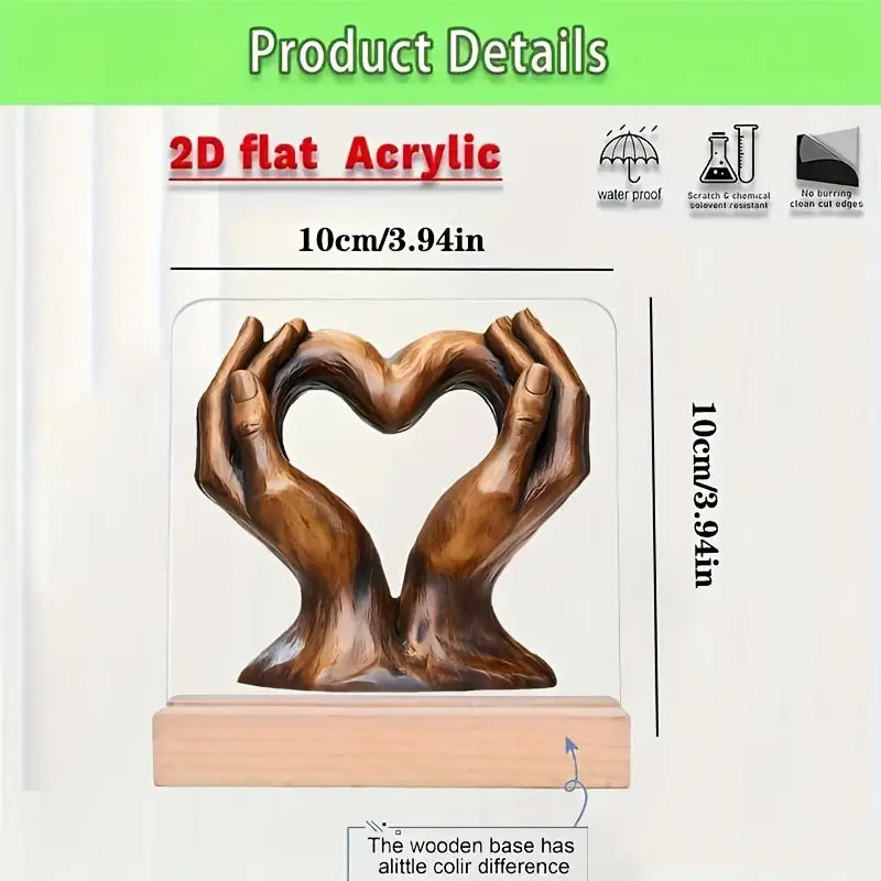 2D Printed Acrylic Bohemian Style Heart Shape Hands Ornament