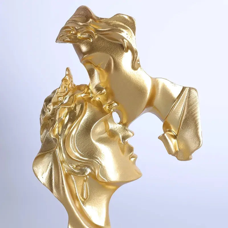 Romantic Kiss Faces Sculpture Gold