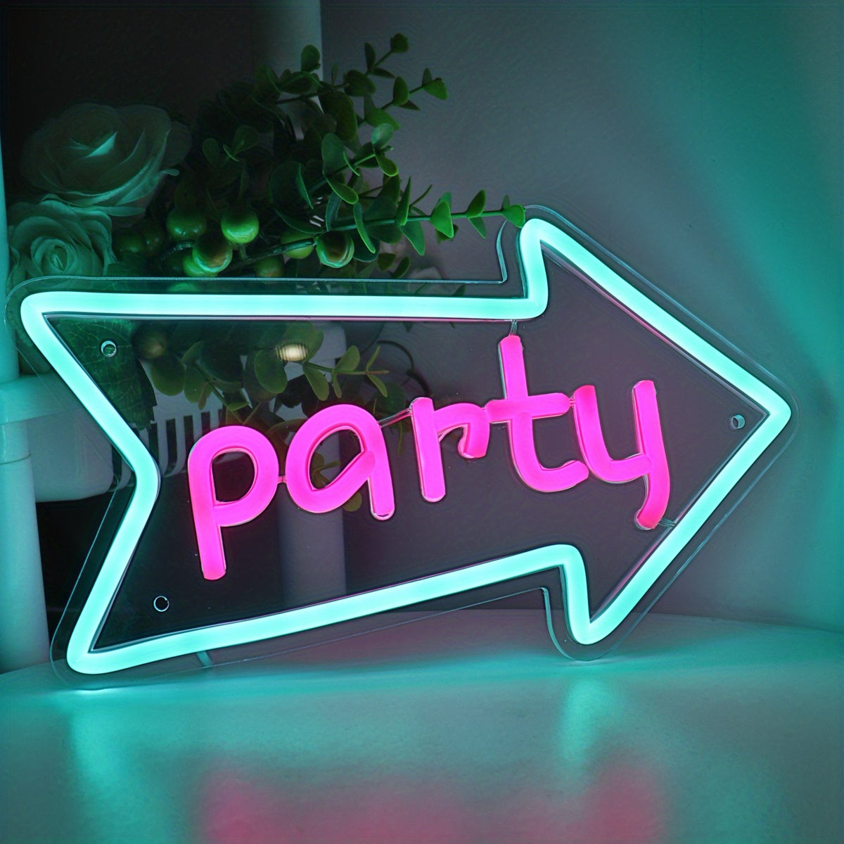 Neon Party Sign With Arrow (Pointing Right)