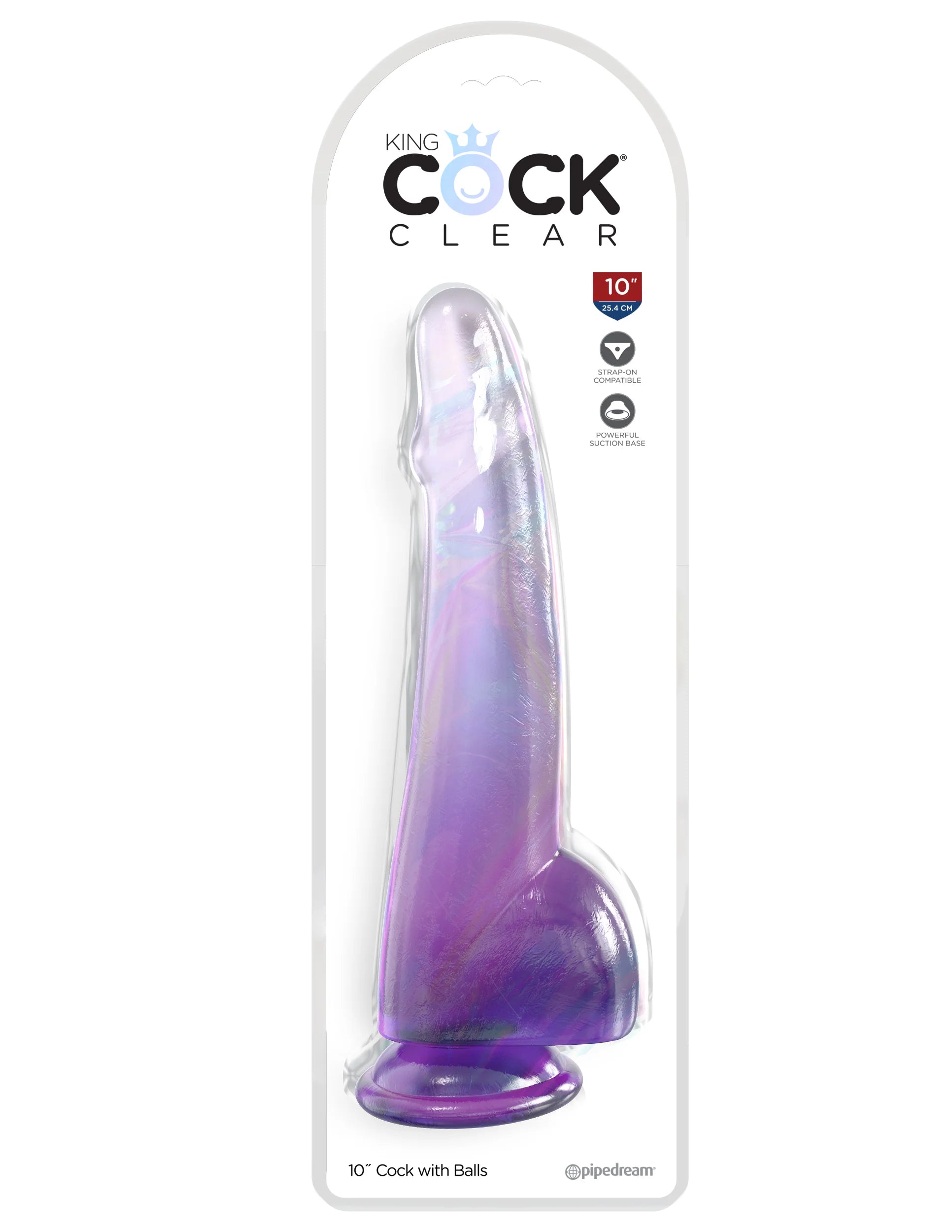 King Cock Clear 10" 25.4cm with Balls - Purple