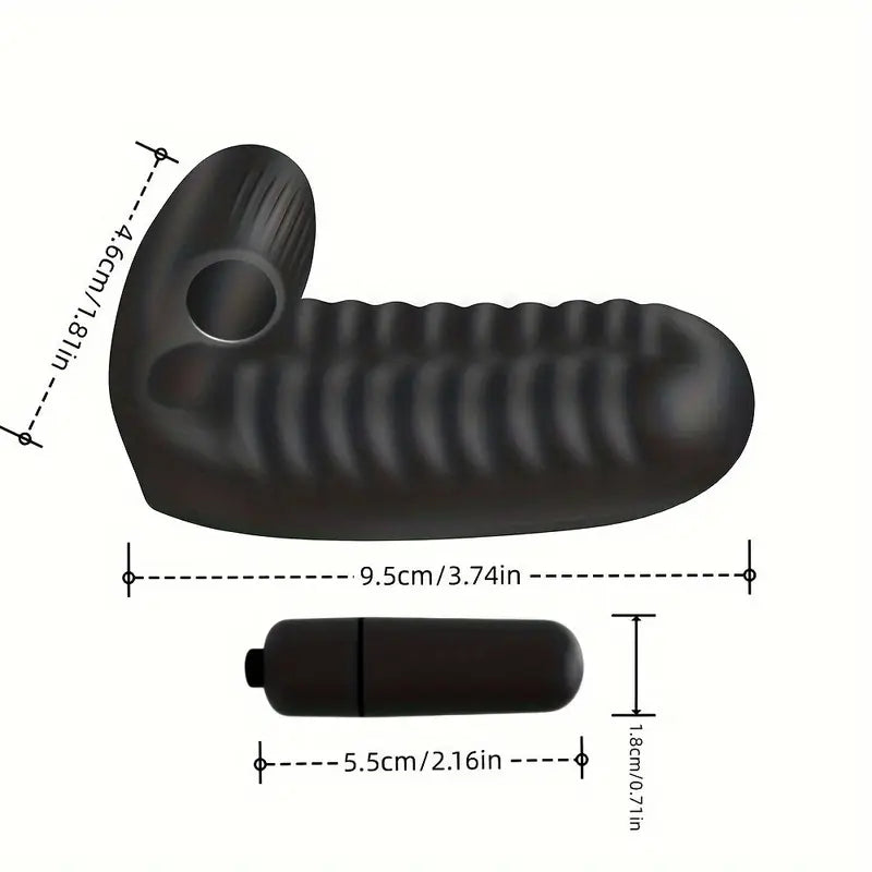 Black Silicone Finger Vibrator with Ribbed Texture FB142
