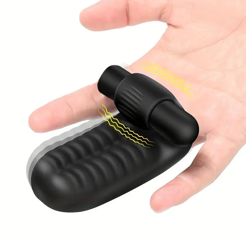 Black Silicone Finger Vibrator with Ribbed Texture FB142