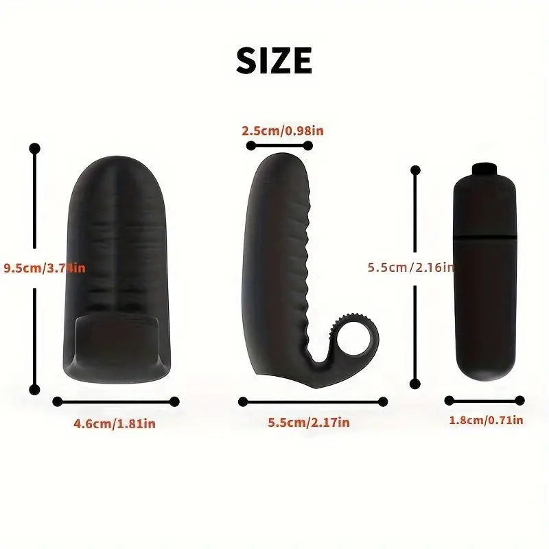 Black Silicone Finger Vibrator with Ribbed Texture FB142