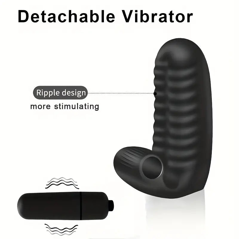 Black Silicone Finger Vibrator with Ribbed Texture FB142