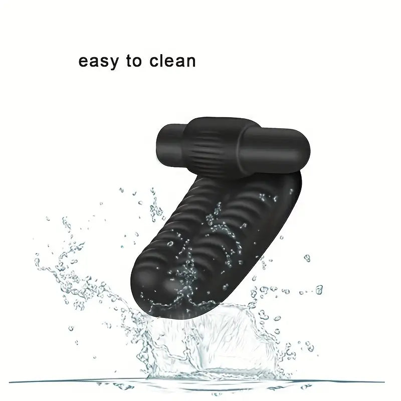 Black Silicone Finger Vibrator with Ribbed Texture FB142