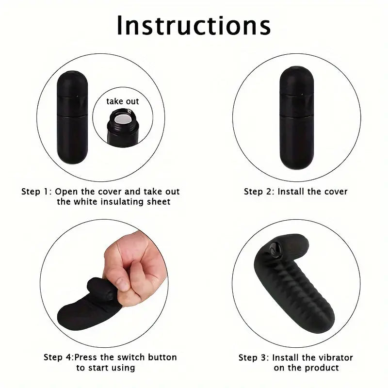 Black Silicone Finger Vibrator with Ribbed Texture FB142