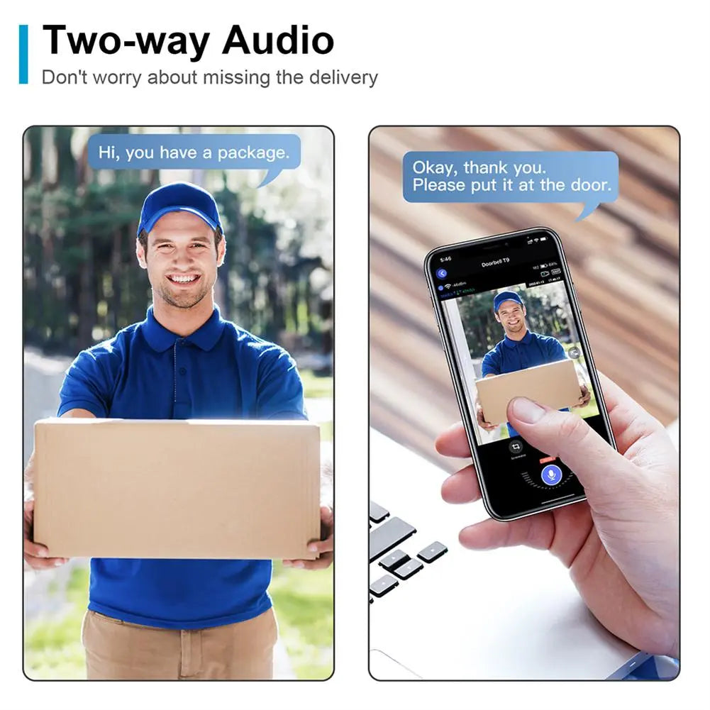 Wifi Smart Video Doorbell Camera Two-way Intercom Infrared Night Vision Remote Control Home Security White