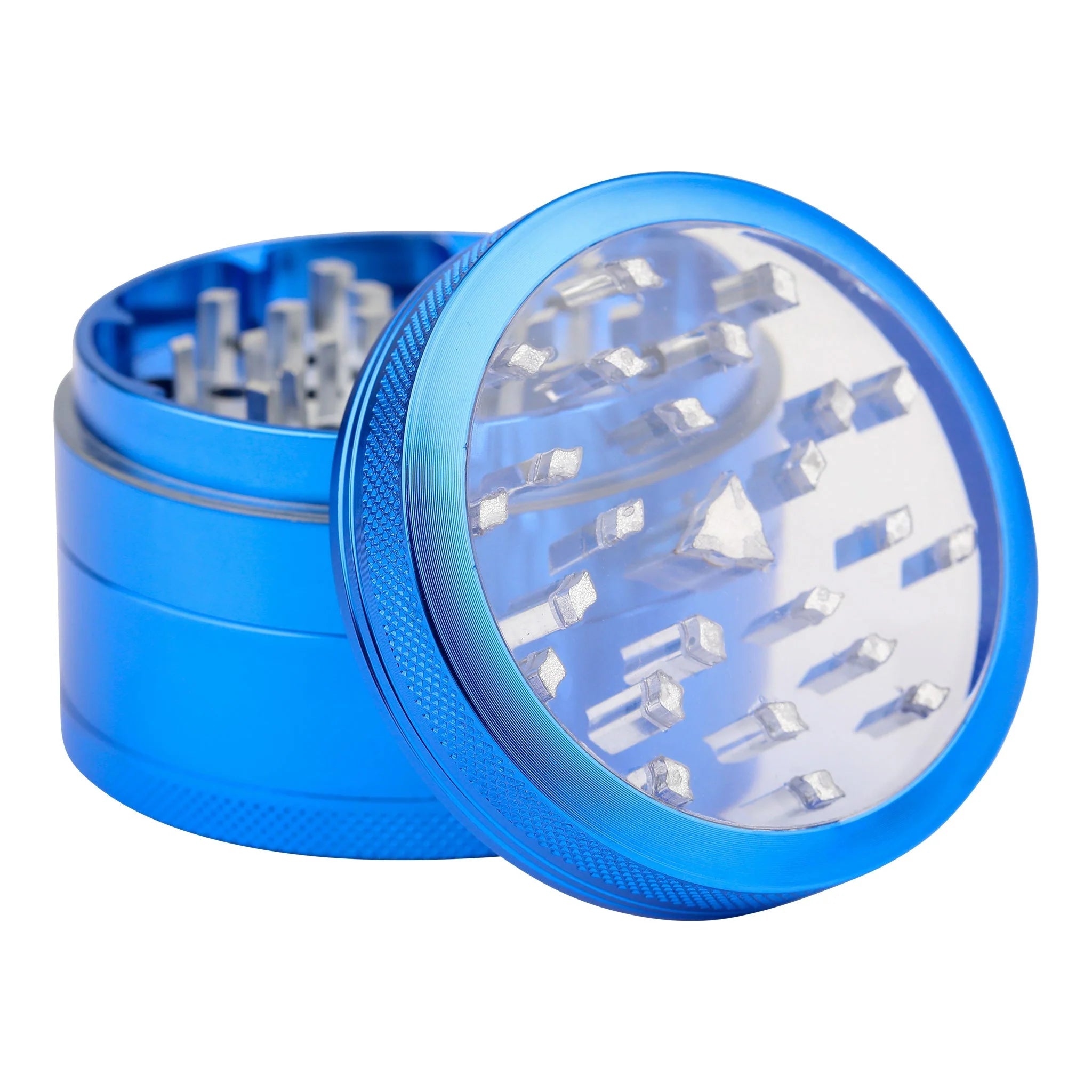Metal Grinder Clear Top With Push Blue